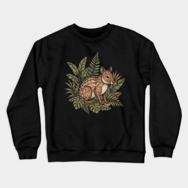 Paca with Jungle Ferns and Tropical Leaves Crewneck Sweatshirt by BirdsnStuff