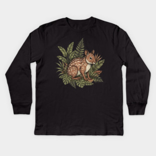 Paca with Jungle Ferns and Tropical Leaves Kids Long Sleeve T-Shirt