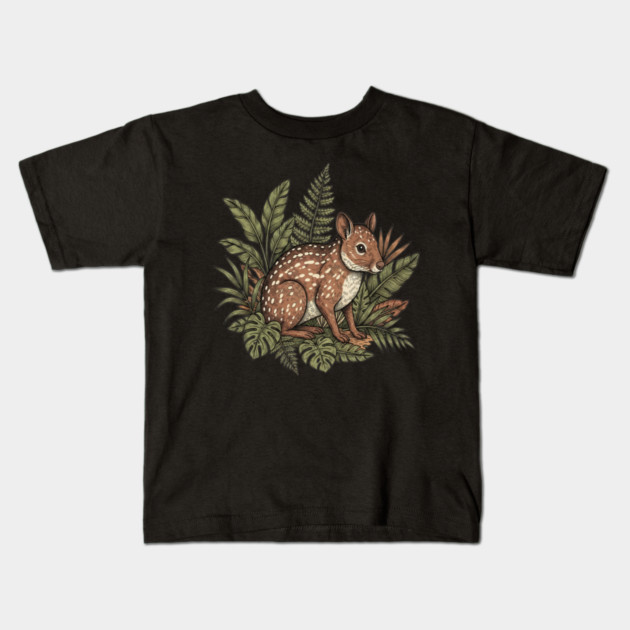 Paca with Jungle Ferns and Tropical Leaves Kids T-Shirt by BirdsnStuff