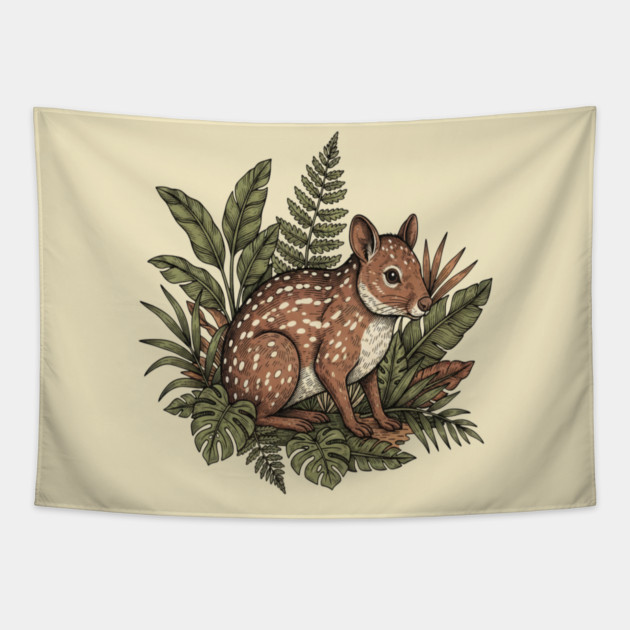 Paca with Jungle Ferns and Tropical Leaves Tapestry by BirdsnStuff