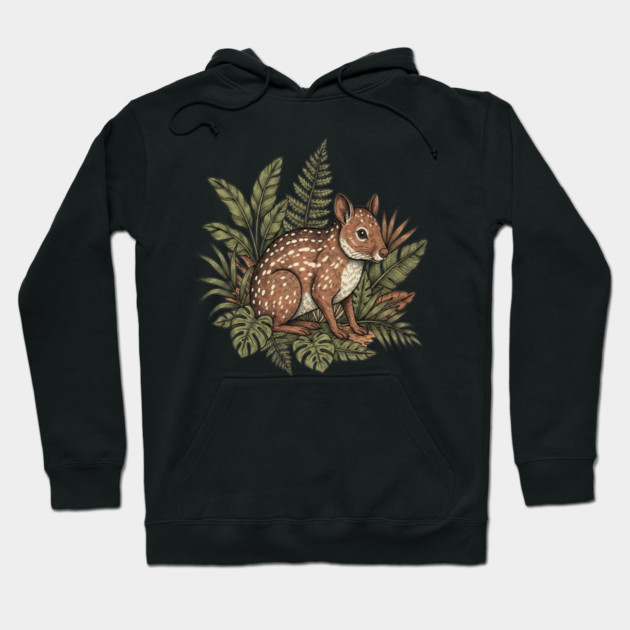 Paca with Jungle Ferns and Tropical Leaves Hoodie by BirdsnStuff