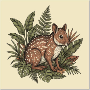 Paca with Jungle Ferns and Tropical Leaves Posters and Art