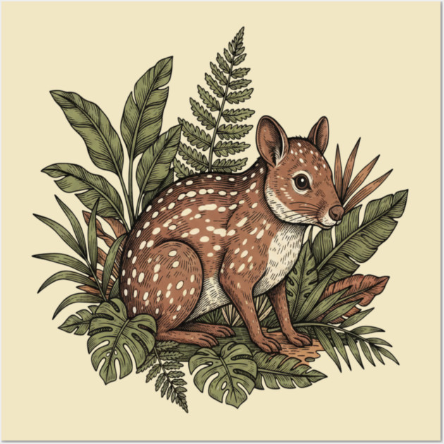 Paca with Jungle Ferns and Tropical Leaves Wall Art by BirdsnStuff