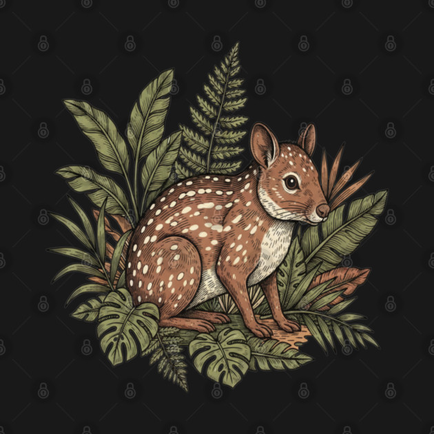 Paca with Jungle Ferns and Tropical Leaves by BirdsnStuff