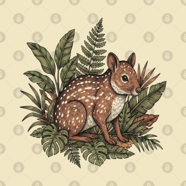 Paca with Jungle Ferns and Tropical Leaves by BirdsnStuff