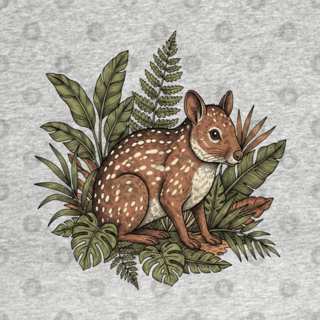 Paca with Jungle Ferns and Tropical Leaves by BirdsnStuff