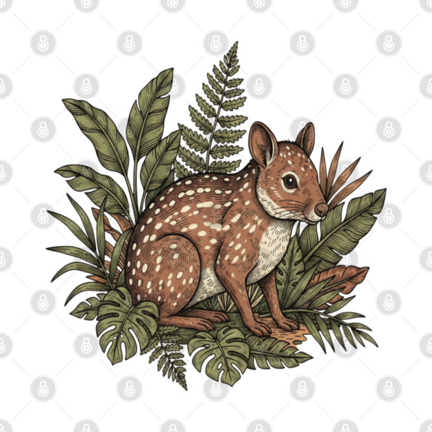 Paca with Jungle Ferns and Tropical Leaves by BirdsnStuff