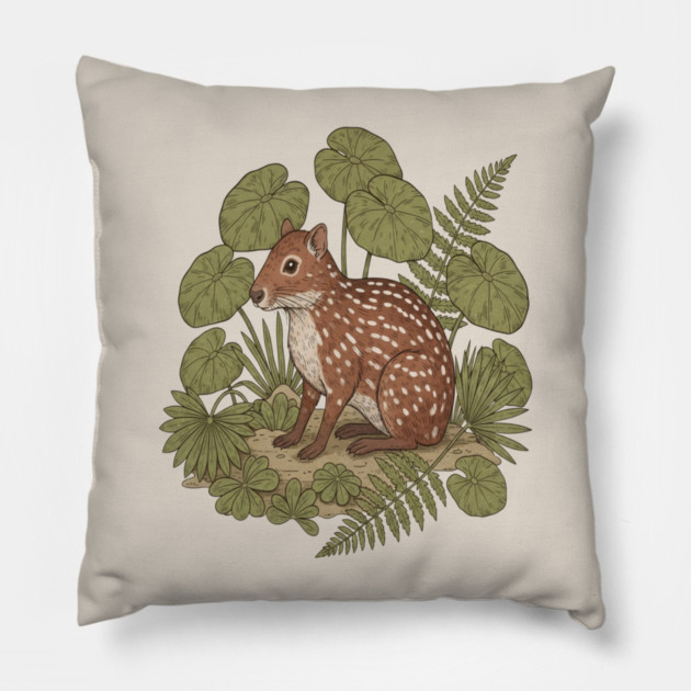 Paca with Ferns and Tropical Ground Leaves Pillow by BirdsnStuff