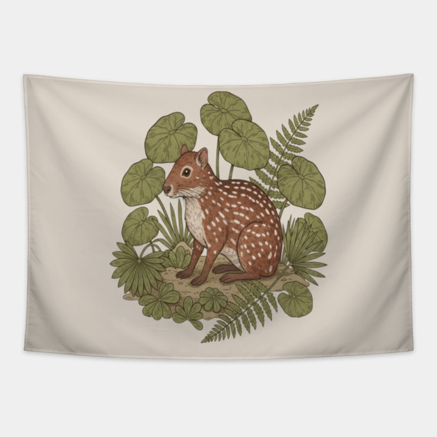 Paca with Ferns and Tropical Ground Leaves Tapestry by BirdsnStuff