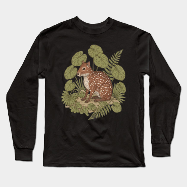 Paca with Ferns and Tropical Ground Leaves Long Sleeve T-Shirt by BirdsnStuff