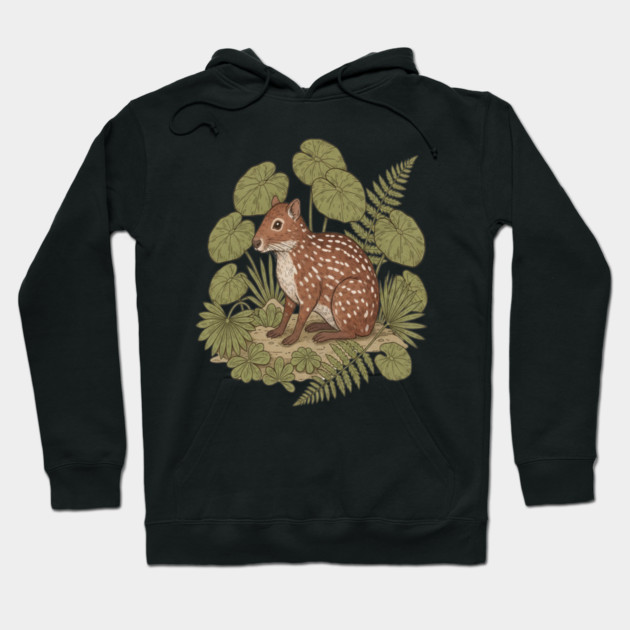 Paca with Ferns and Tropical Ground Leaves Hoodie by BirdsnStuff
