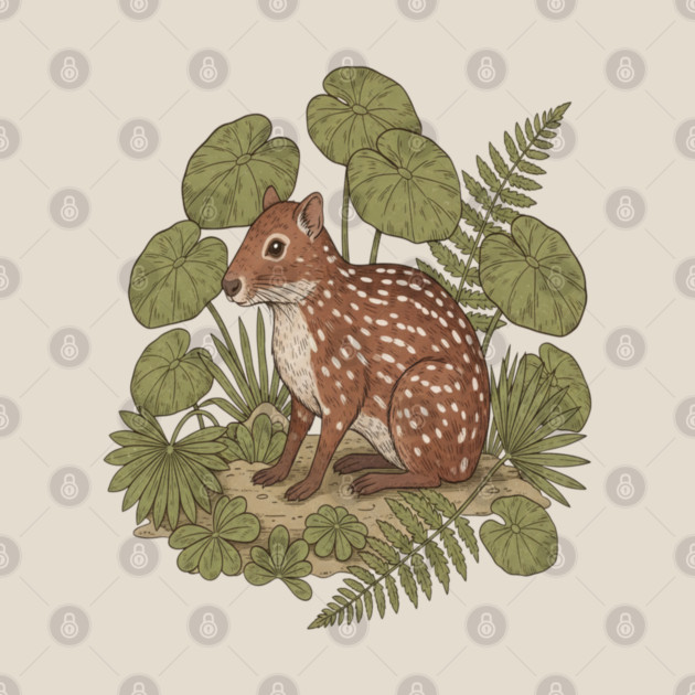 Paca with Ferns and Tropical Ground Leaves by BirdsnStuff