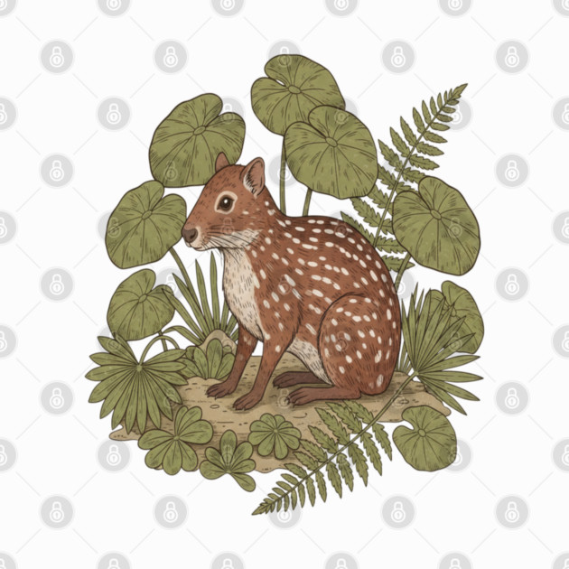 Paca with Ferns and Tropical Ground Leaves by BirdsnStuff