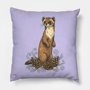 Pine Marten with Fallen Forest Cones Pillow