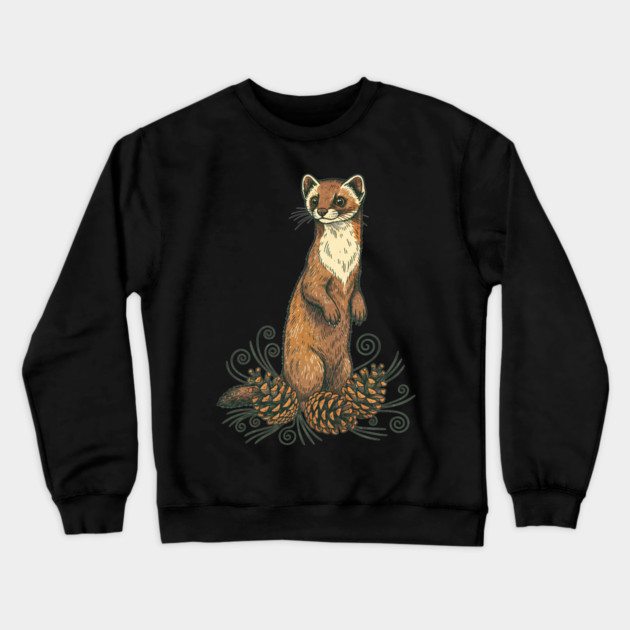 Pine Marten with Fallen Forest Cones Crewneck Sweatshirt by BirdsnStuff