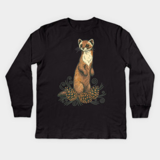 Pine Marten with Fallen Forest Cones Kids Long Sleeve T-Shirt