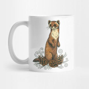 Pine Marten with Fallen Forest Cones Mug