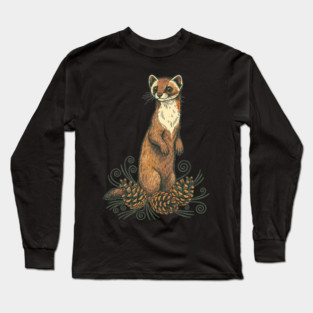 Pine Marten with Fallen Forest Cones Long Sleeve T-Shirt