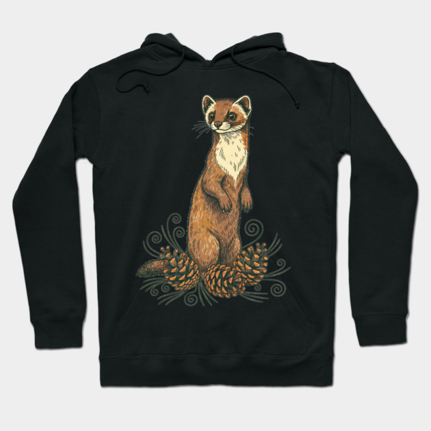 Pine Marten with Fallen Forest Cones Hoodie by BirdsnStuff