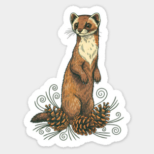 Pine Marten with Fallen Forest Cones Sticker