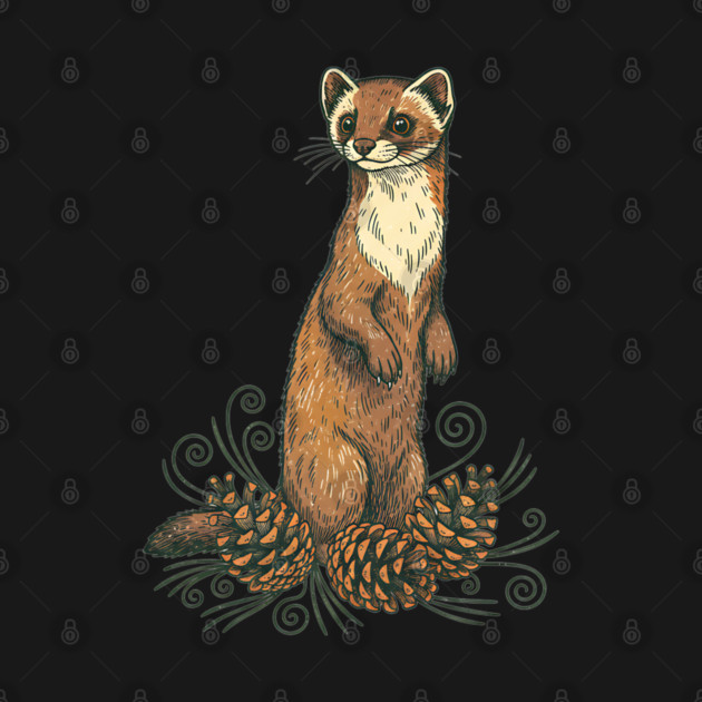 Pine Marten with Fallen Forest Cones by BirdsnStuff