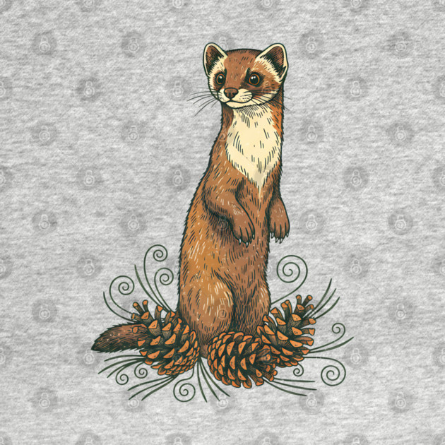 Pine Marten with Fallen Forest Cones by BirdsnStuff