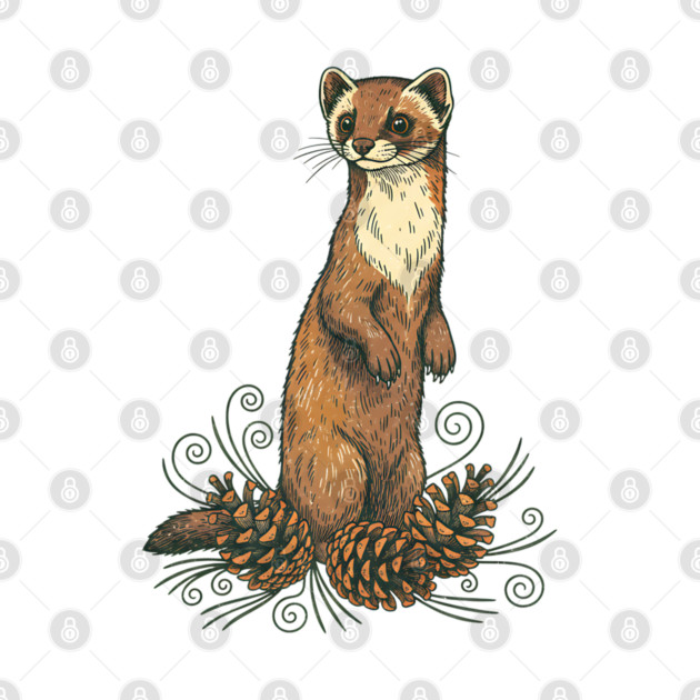 Pine Marten with Fallen Forest Cones by BirdsnStuff
