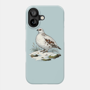 Ptarmigan on Snowy Ground with Winter Grass Phone Case