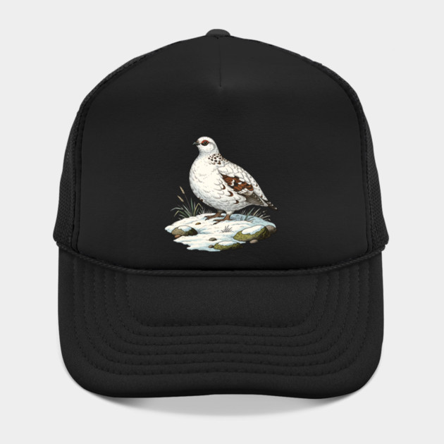 Ptarmigan on Snowy Ground with Winter Grass by BirdsnStuff