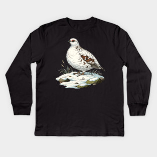Ptarmigan on Snowy Ground with Winter Grass Kids Long Sleeve T-Shirt