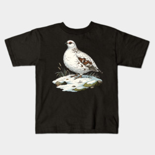 Ptarmigan on Snowy Ground with Winter Grass Kids T-Shirt