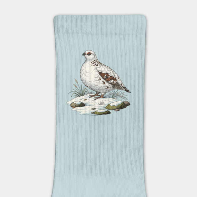 Ptarmigan on Snowy Ground with Winter Grass by BirdsnStuff