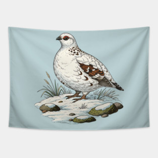 Ptarmigan on Snowy Ground with Winter Grass Tapestry