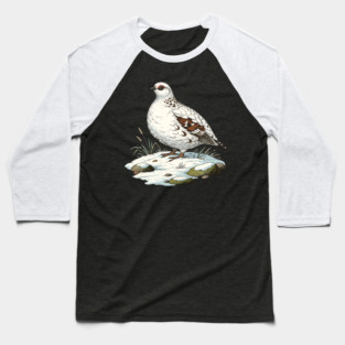 Ptarmigan on Snowy Ground with Winter Grass Baseball T-Shirt