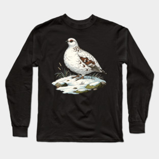 Ptarmigan on Snowy Ground with Winter Grass Long Sleeve T-Shirt