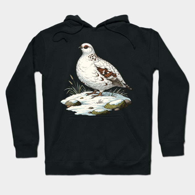 Ptarmigan on Snowy Ground with Winter Grass Hoodie by BirdsnStuff