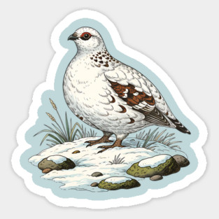 Ptarmigan on Snowy Ground with Winter Grass Sticker