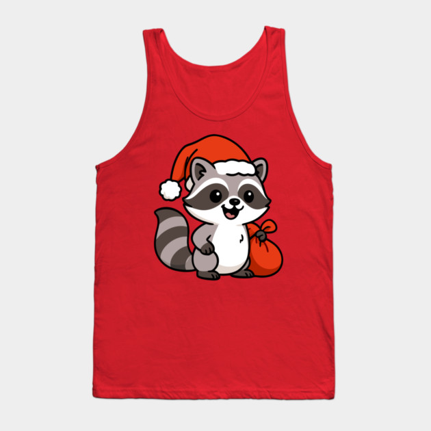 Cute Christmas Raccoon Santa with Hat and Gift Bag – Holiday Kawaii Raccoon Tank Top by DonWillisJrArt
