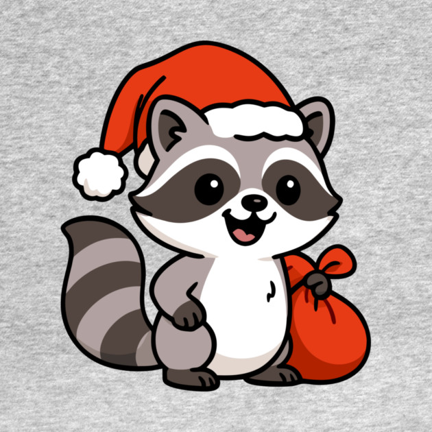 Cute Christmas Raccoon Santa with Hat and Gift Bag – Holiday Kawaii Raccoon by DonWillisJrArt