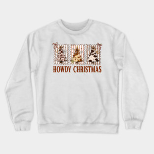 Howdy Christmas Tree Leopard Cowboy Cowgirl Western Crewneck Sweatshirt