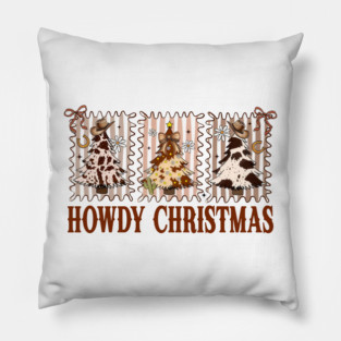 Howdy Christmas Tree Leopard Cowboy Cowgirl Western Pillow