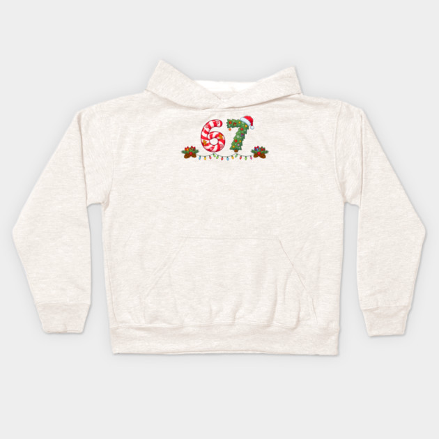 Festive 67 with Candy Cane and Christmas Tree Kids Hoodie by Creatifly Graphic Tees
