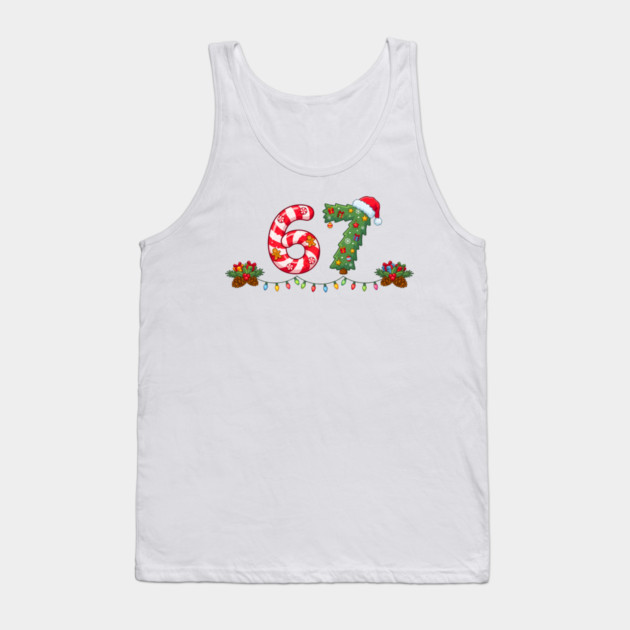 Festive 67 with Candy Cane and Christmas Tree Tank Top by Creatifly Graphic Tees