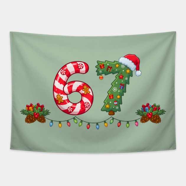 Festive 67 with Candy Cane and Christmas Tree Tapestry by Creatifly Graphic Tees