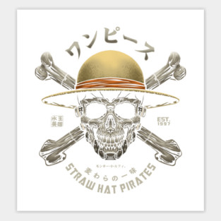 One Piece Luffy Straw Hat Jolly Roger Detailed Mechanical Skull Art Sticker