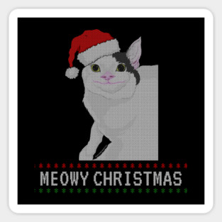 Meowy Christmas – Cute Smiling Cat in Holiday Beanie (Ugly Sweater Style) Sticker