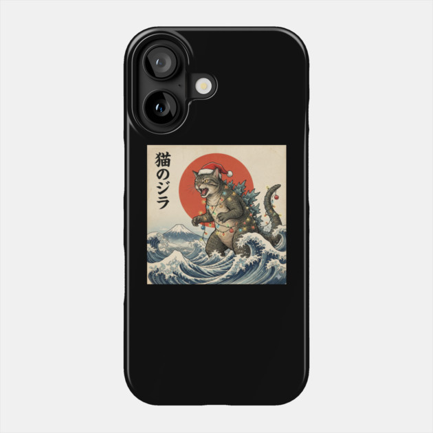 Catzilla Cat Christmas Japanese Phone Case by Creatifly Graphic Tees