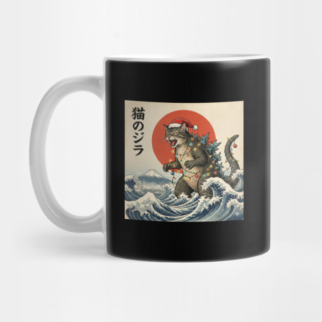 Catzilla Cat Christmas Japanese by Creatifly Graphic Tees