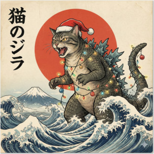 Catzilla Cat Christmas Japanese Posters and Art