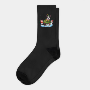 Boston Terrier Merry Christmas Tree Lights Dog Socks